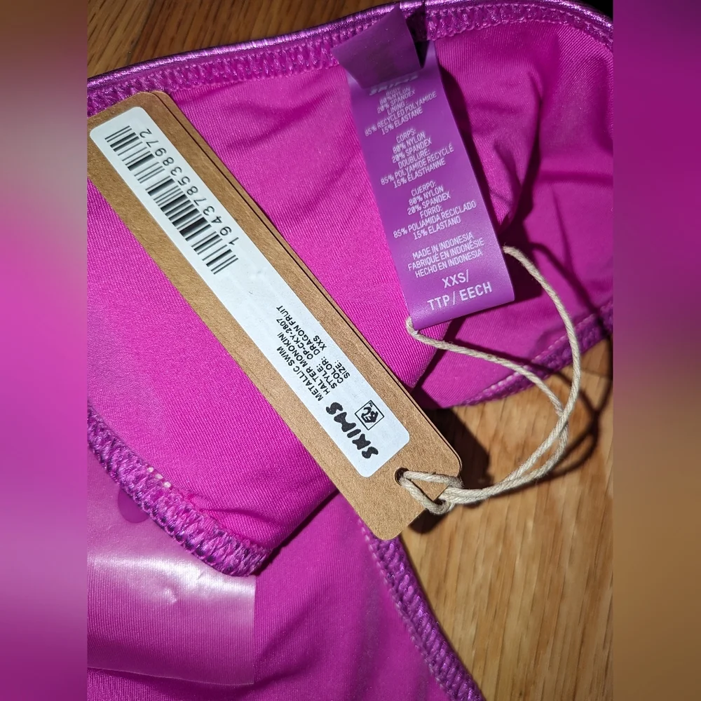 NWT SKIMS METALLIC SWIM HALTER MONOKINI IN DRAGONFRUIT